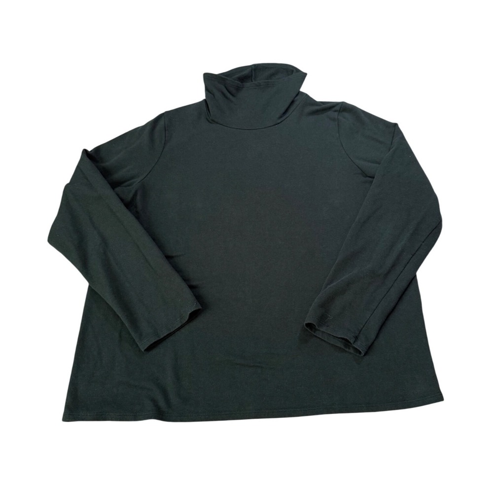 Eileen Fisher Green Funnel Neck‎ Top Tencel Organic Cotton Fleece Minimalist L